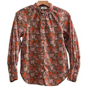 J.Crew Ruffle Neck Organic Cotton L/S Blouse in Liberty Meadow Song Fabric Sz XS